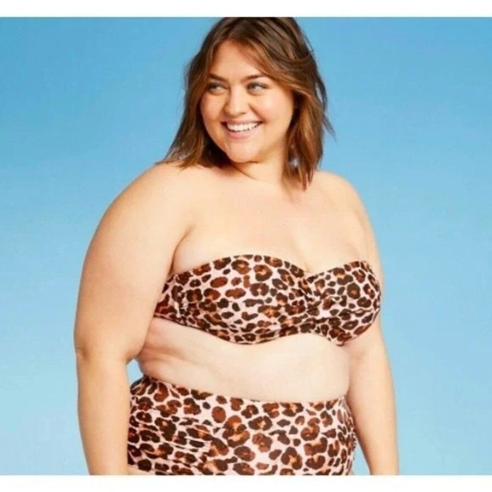 Kona Sol Swim Top Bandeau Animal Print Leopard Plus Womens